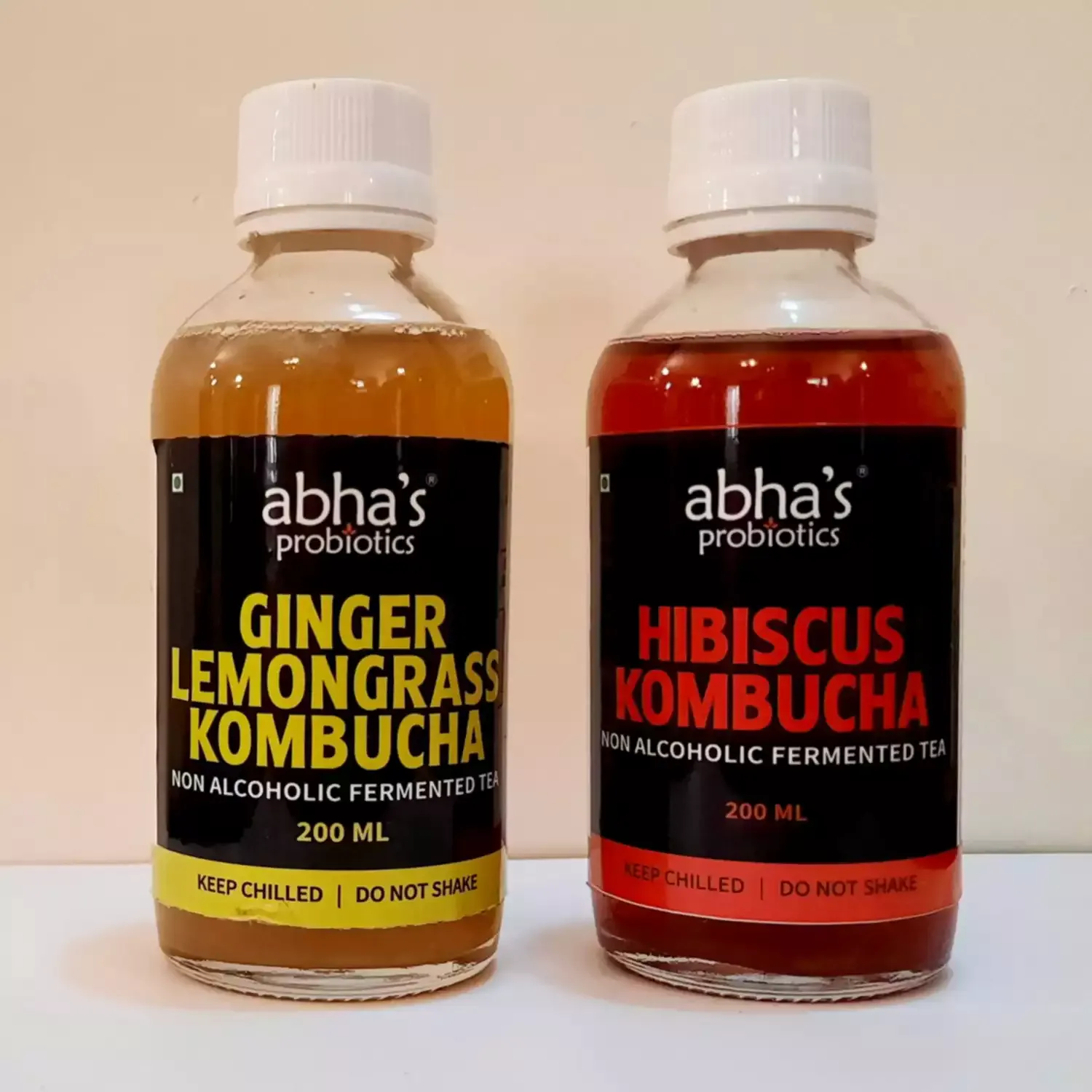 Abha's Probiotics Ginger Lemongrass Kombucha and Hibiscus Kombucha - Pack of Two - 200ml each