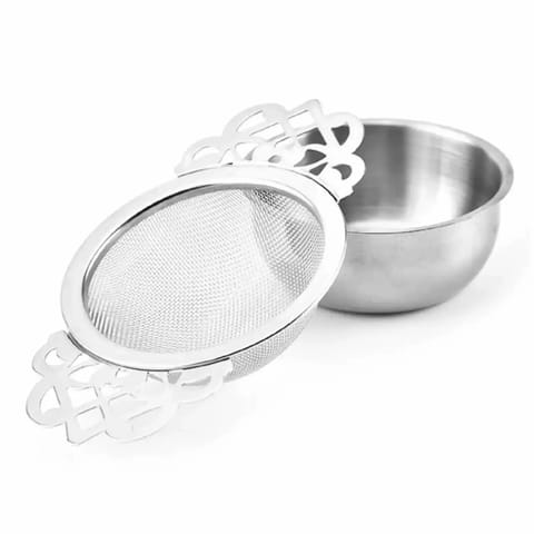 Radhikas Fine Teas and Whatnots Stainless Steel Tea Strainer with Holder - Traditional and Practical