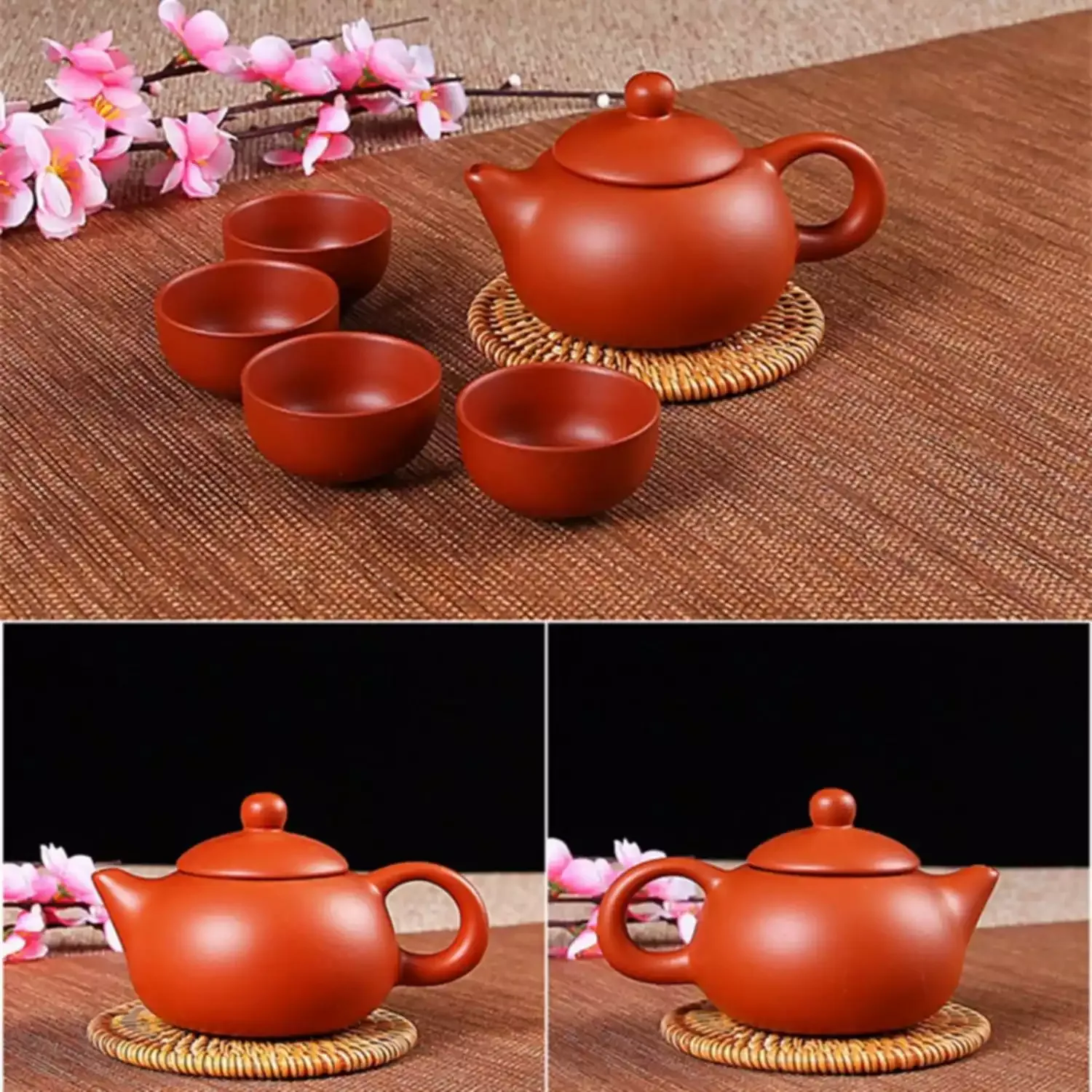 Radhikas Fine Teas and Whatnots Yixing Kettle Set with 4 Cups Style Light Brown