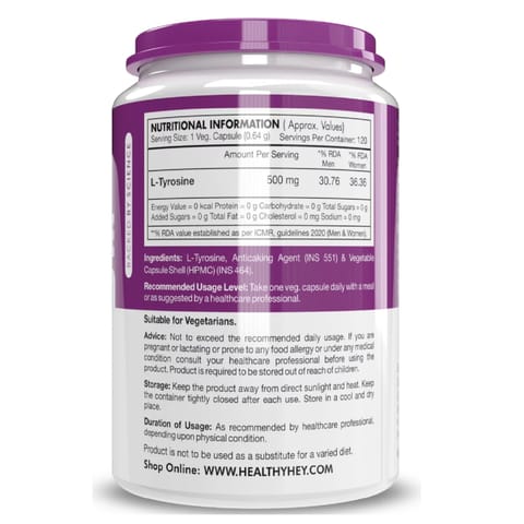 HealthyHey Nutrition L-Tyrosine -120 Capsules