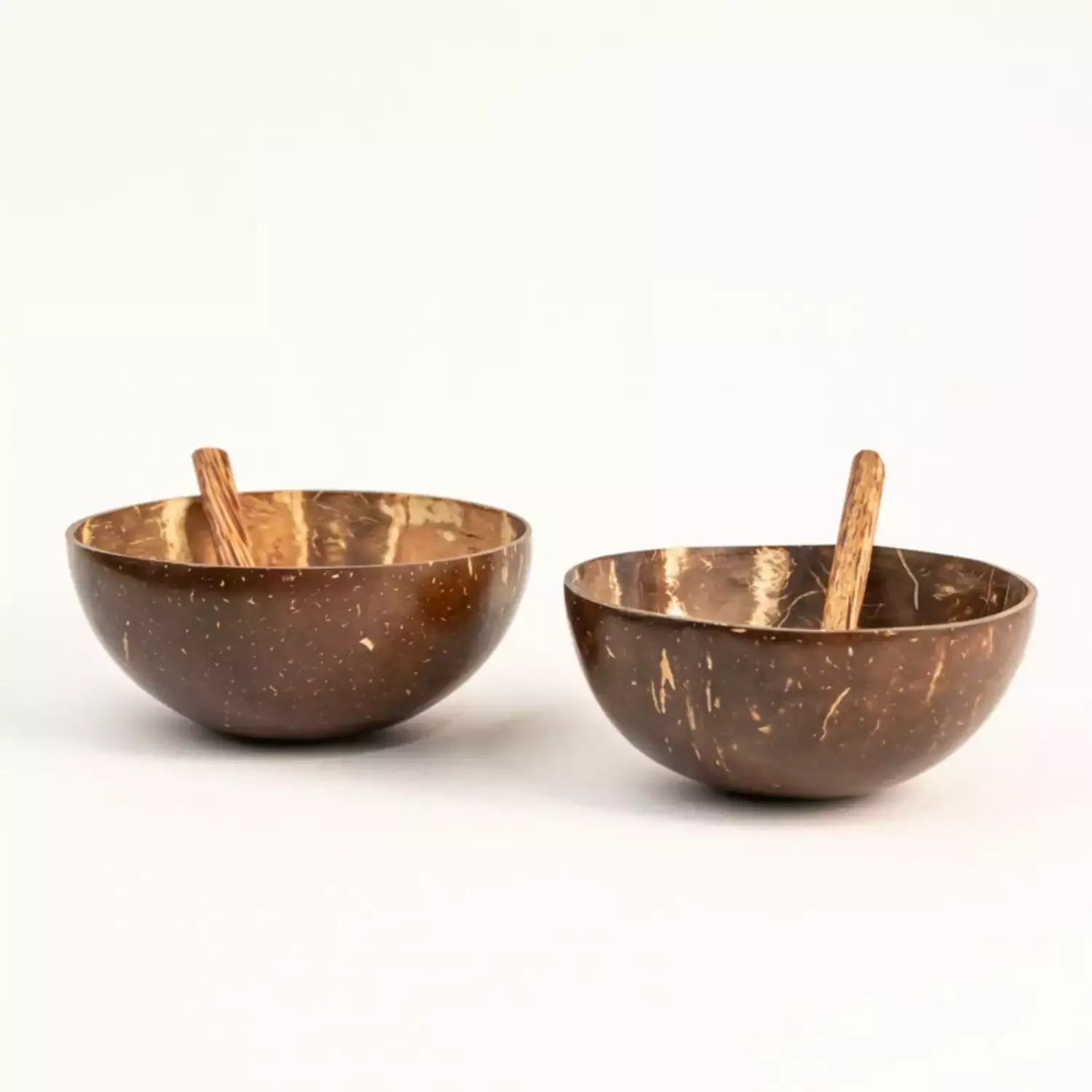 Thenga Mini Random Coconut Bowl- Shell - Spoon for Serving Dessert Bowl 110 ml Brown - Set of 2