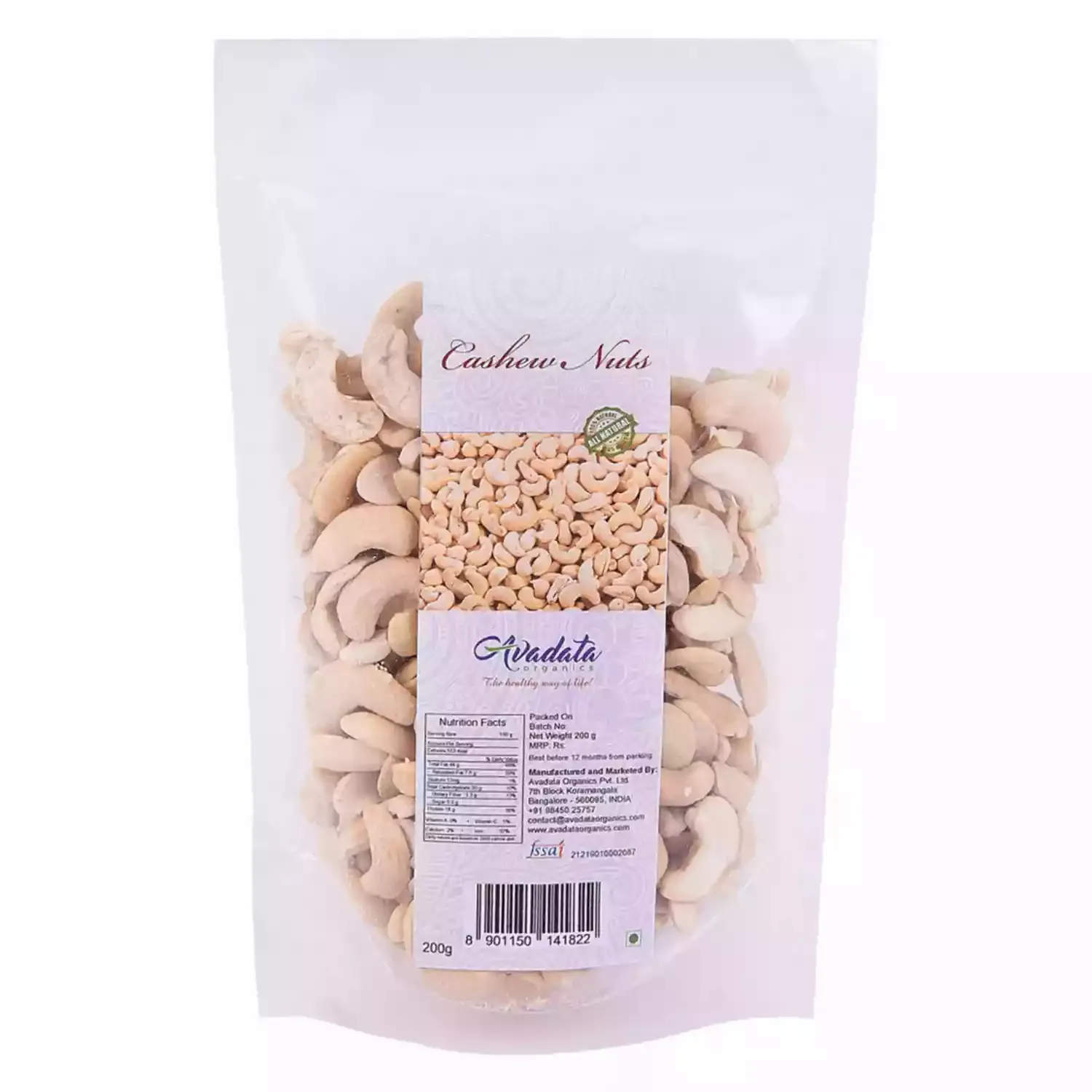 Avadata Organics Cashew Nuts 200 g