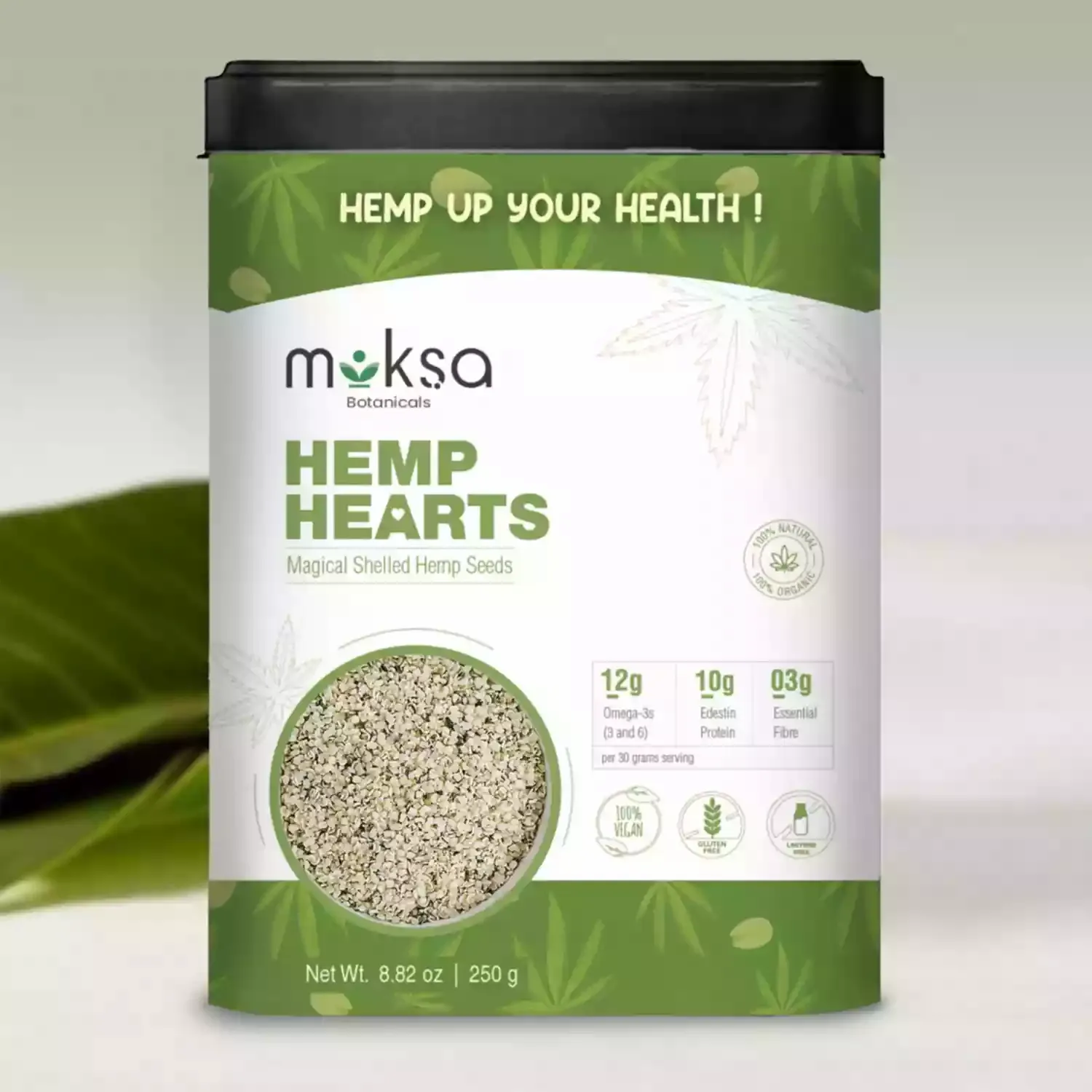 Moksa Hemp Heart Shelled Hemp Seeds 250GM in Tin Container