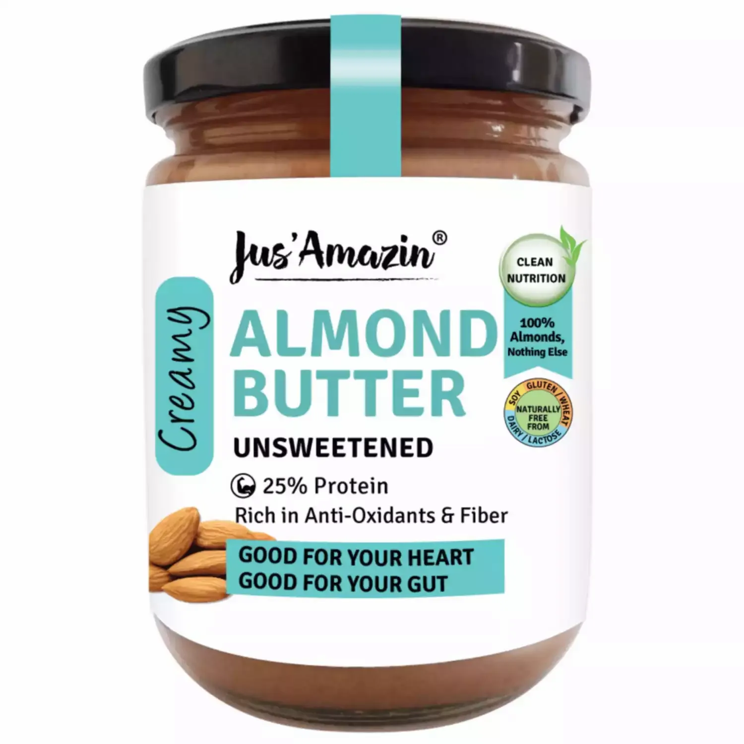 Jus Amazin Creamy Almond Butter All Natural Unsweetened 500g