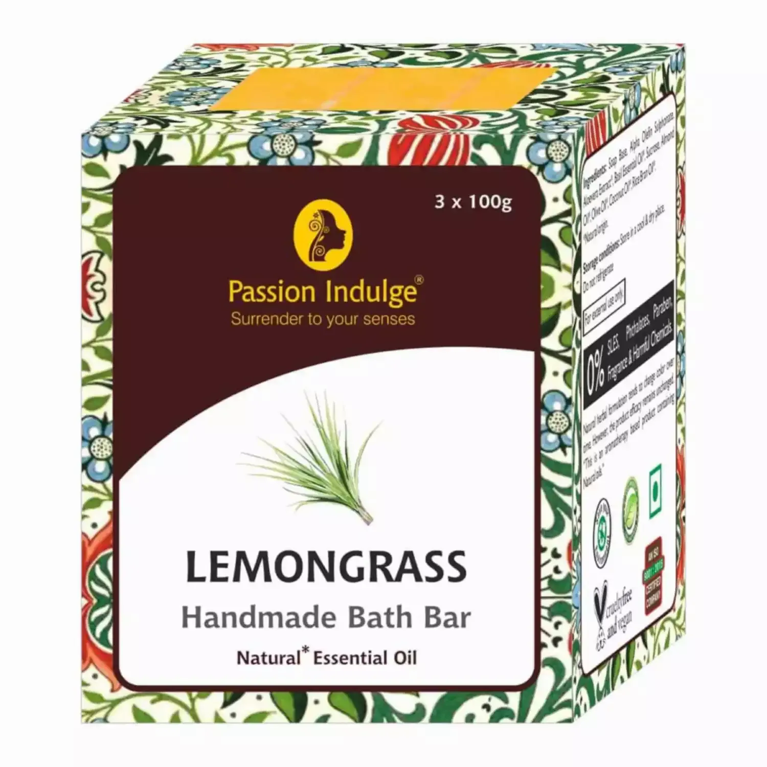 Passion Indulge Natural Lemongrass Handmade Bath Bar Soap 3 X 100 Gm (Pack of 3)