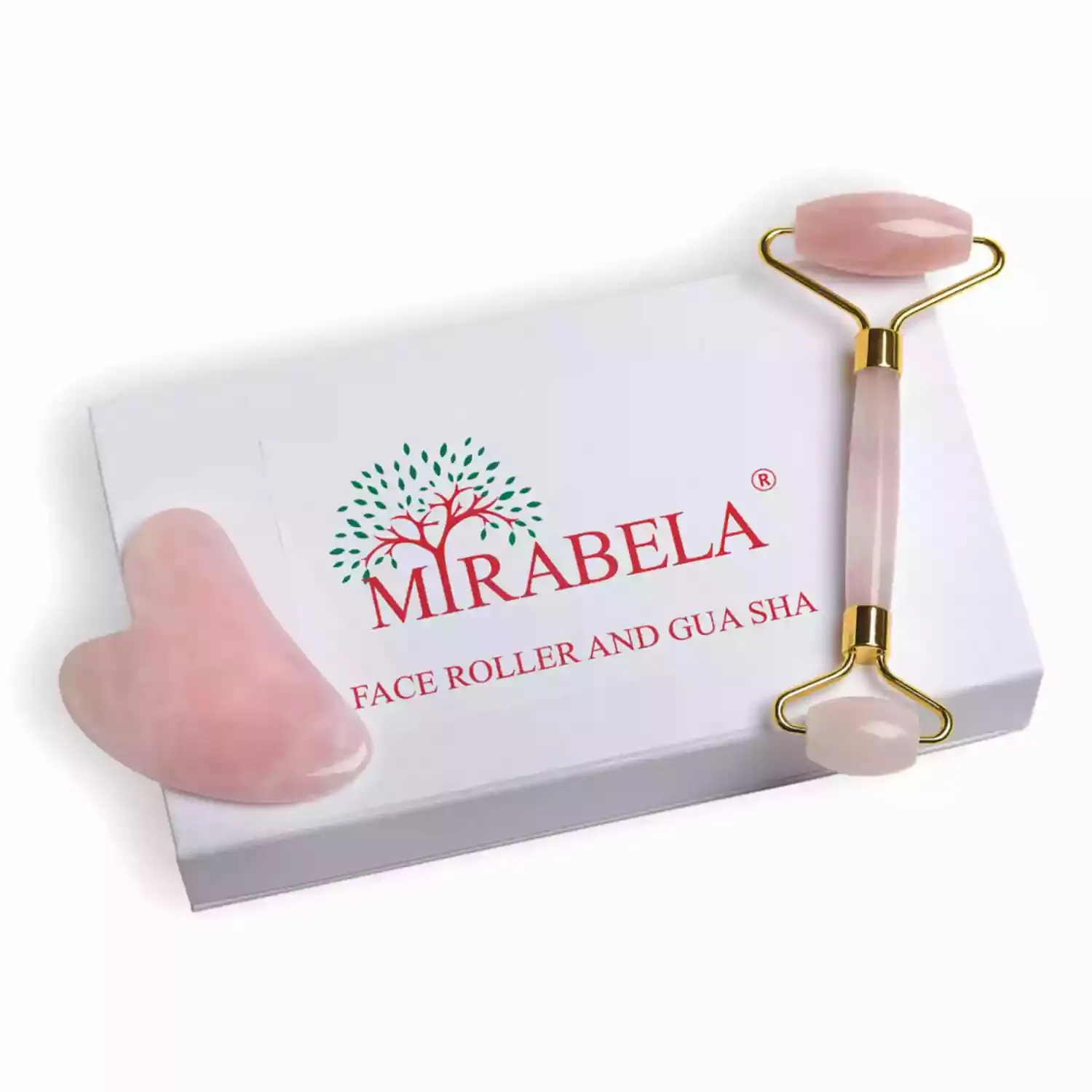 Mirabela Rose Quartz face Roller and Gua Sha Set