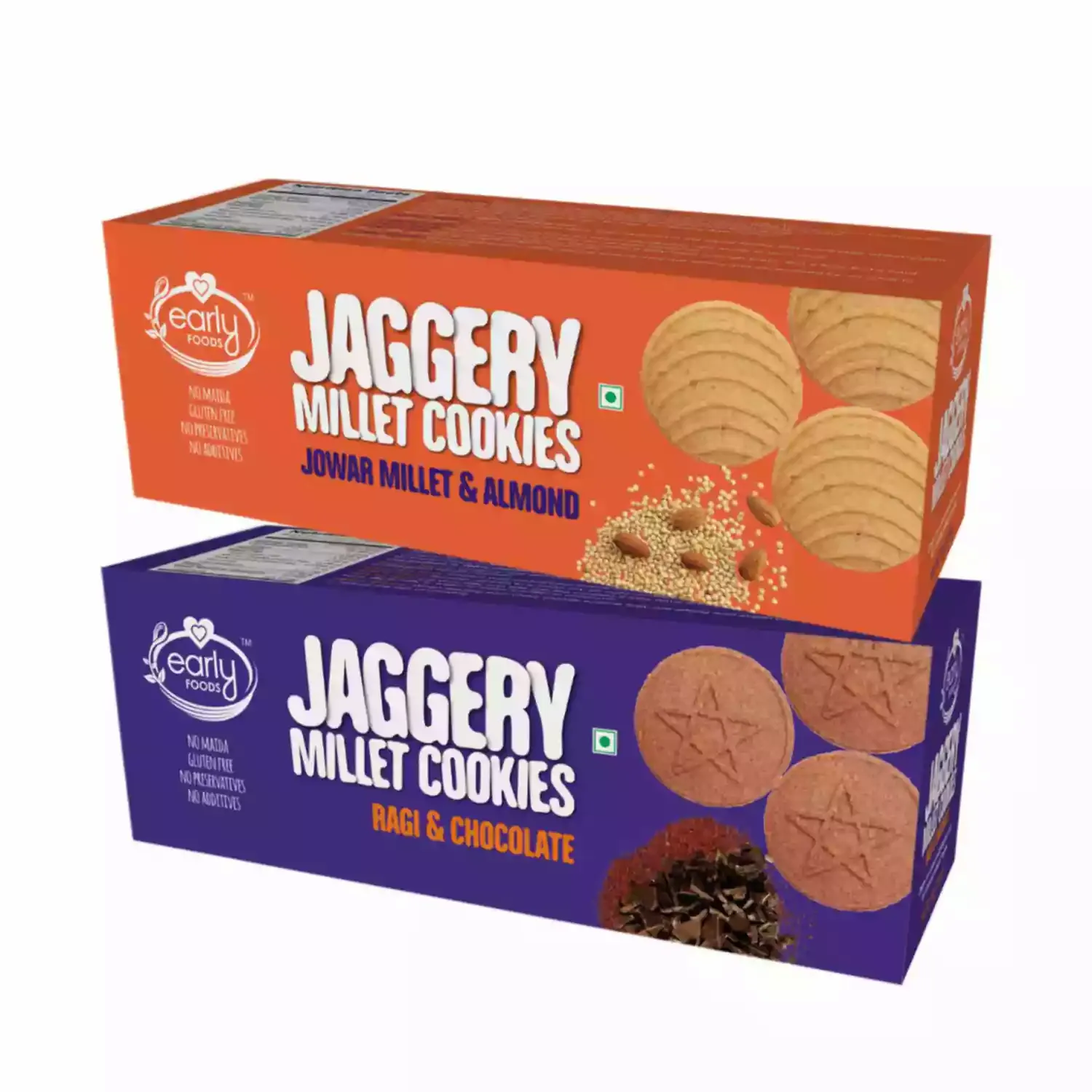 Early Foods and Assorted Pack of 2 Jowar Ragi Choco Jaggery Cookies X 2 150g each