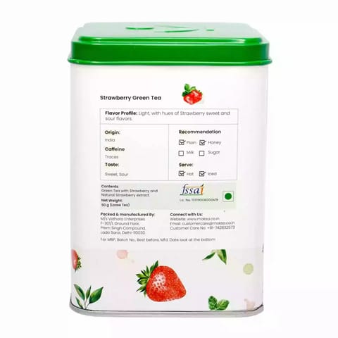 Moksa Strawberry Green Tea with Dried Strawberry Bits Refreshing Ice Loose Leaf Tea 50g