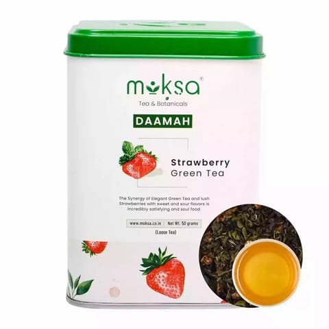 Moksa Strawberry Green Tea with Dried Strawberry Bits Refreshing Ice Loose Leaf Tea 50g