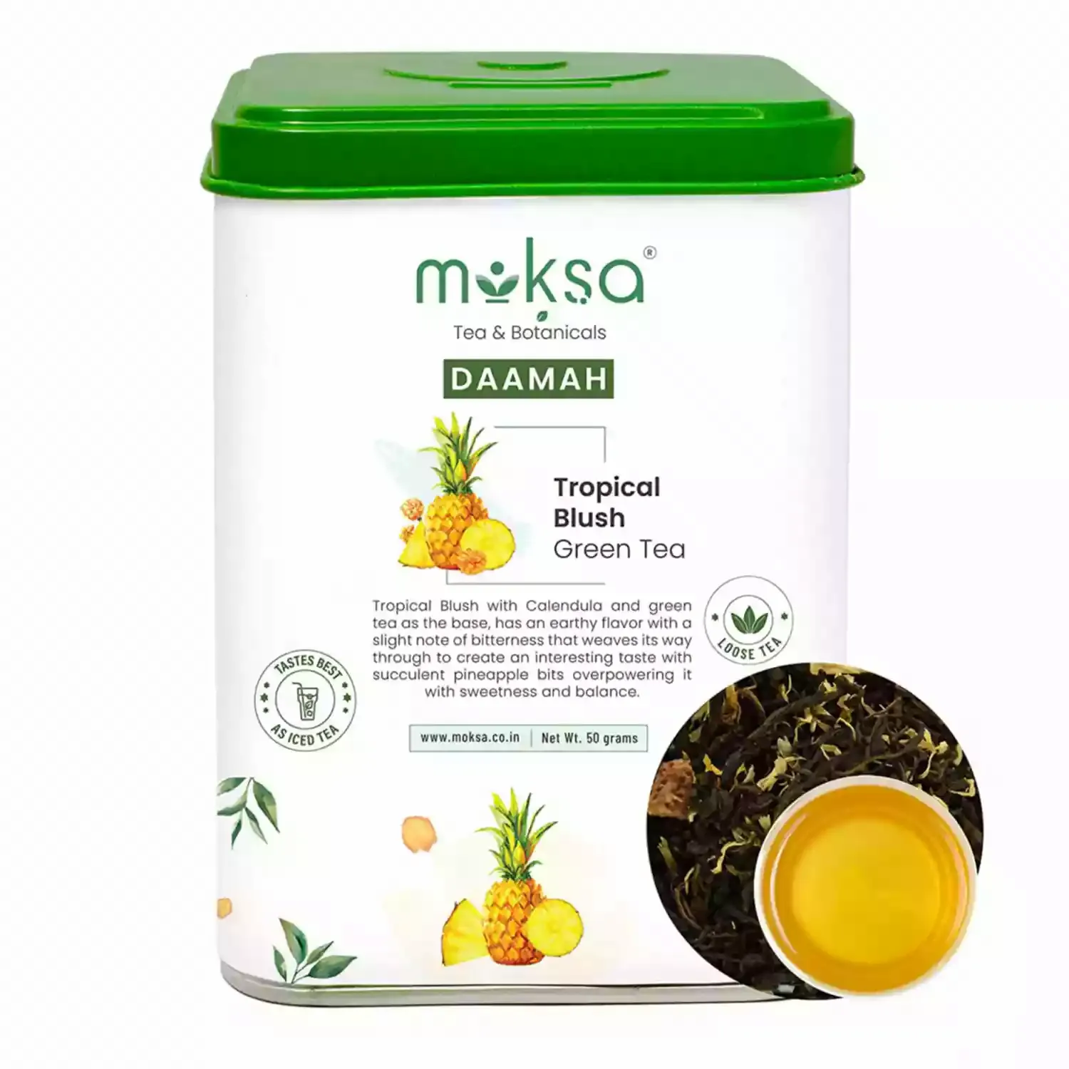 Moksa Tropical Blush Green Tea Blend of Pineapple with Green Tea Refreshing Ice Loose Leaf Tea 50g