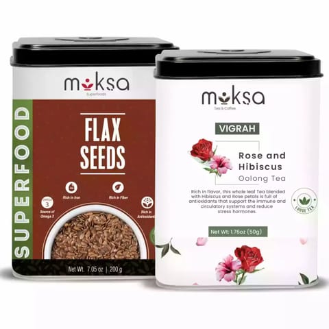 Moksa Flax Seeds and Rose & Hibiscus Oolong Tea Detox Kit (200 gms + 50 gms)