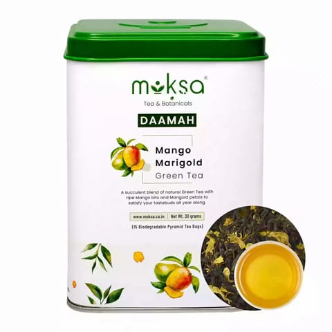 MOKSA? Tea BOTANICALS Luxury  Pure Mango Marigold Green Tea15 Biodegradable Pyramid Tea Bags30GMS