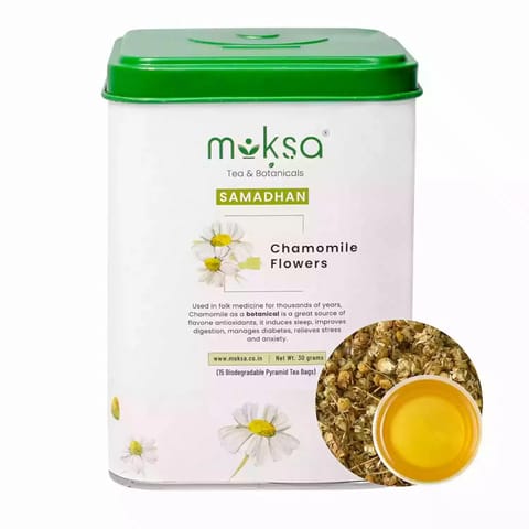 Moksa Tea Botanicals Luxury Chamomile Tea with Flowers 15 Biodegradable Pyramid Tea Bags 30g