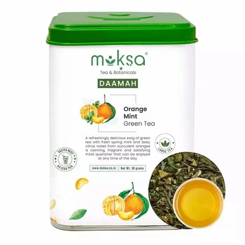 MOKSA Orange Mint Greens Tea Antioxidant Rich Loss Refreshing Ice Tea Loose Leaf Tea 50g