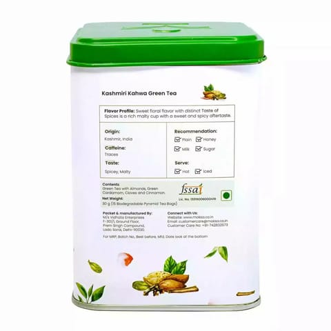 MOKSA Tea Kashmiri Kahwa Powdered Tea with Real Almond Cardamon Cinnamon Antioxidant 15 Tea Bag30g
