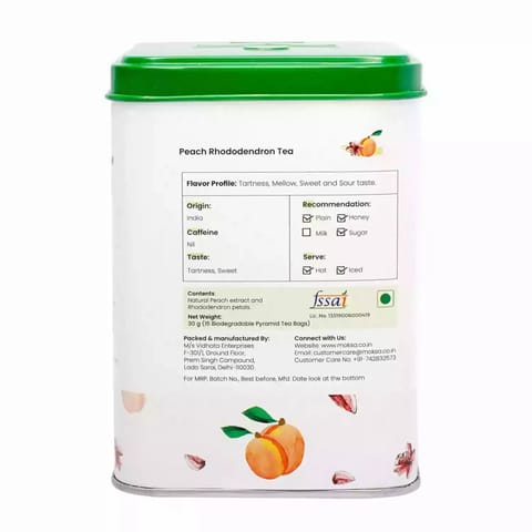 MOKSA Tea BOTANICALS Luxury  Pure Peach Rhododendron Tea15 Biodegradable Pyramid Tea Bags30gms