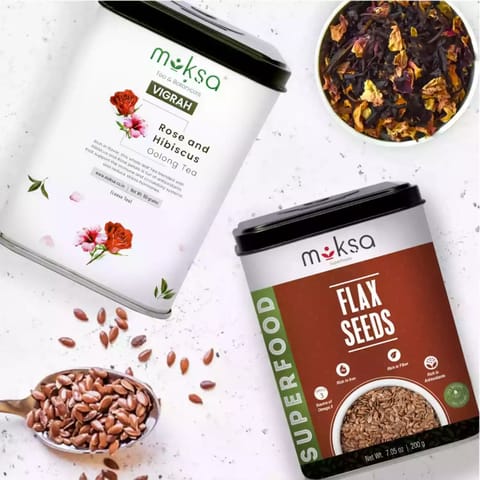 Moksa Flax Seeds and Rose & Hibiscus Oolong Tea Detox Kit (200 gms + 50 gms)