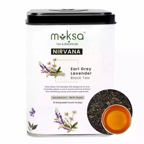 MOKSA Tea BOTANICALS Luxury Earl Grey Lavender Black Tea Leafs 15 Biodegradable Pyramid Tea Bag 30g