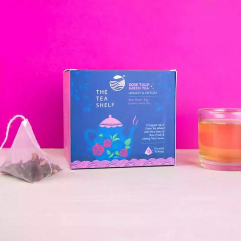 The Tea Shelf Rose Tulsi Green 30 Pyramid Teabags