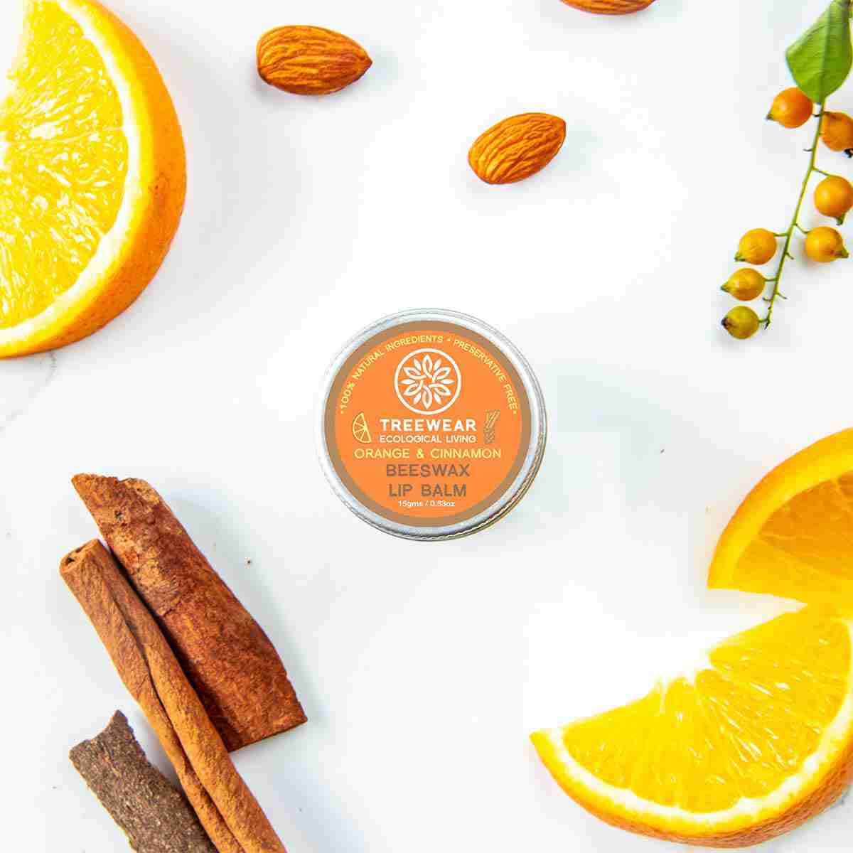 TreeWear Natural Wax Lip Balm l Orange and Cinnamon l