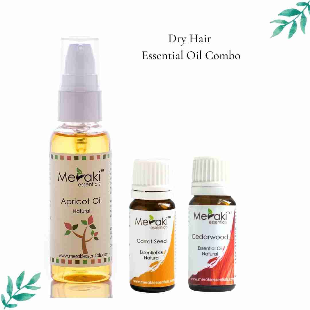 Meraki Essentials Dry Hair Combo I Cedarwood and Carrot Seed Essential Oil  I Apricot Oil