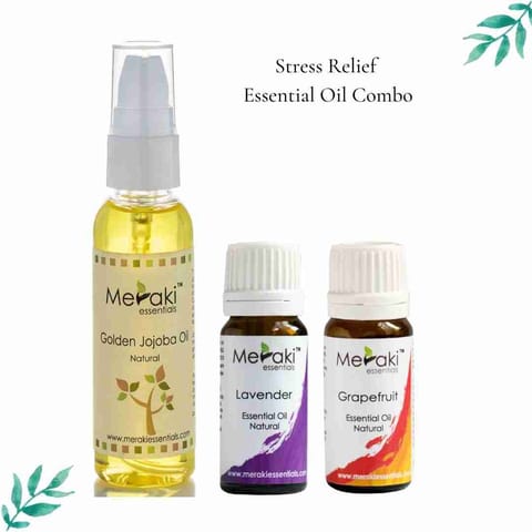 Meraki Essentials Stress Relief Combo I Grapefruit and Lavender Essential Oil I Golden Jojoba Oil