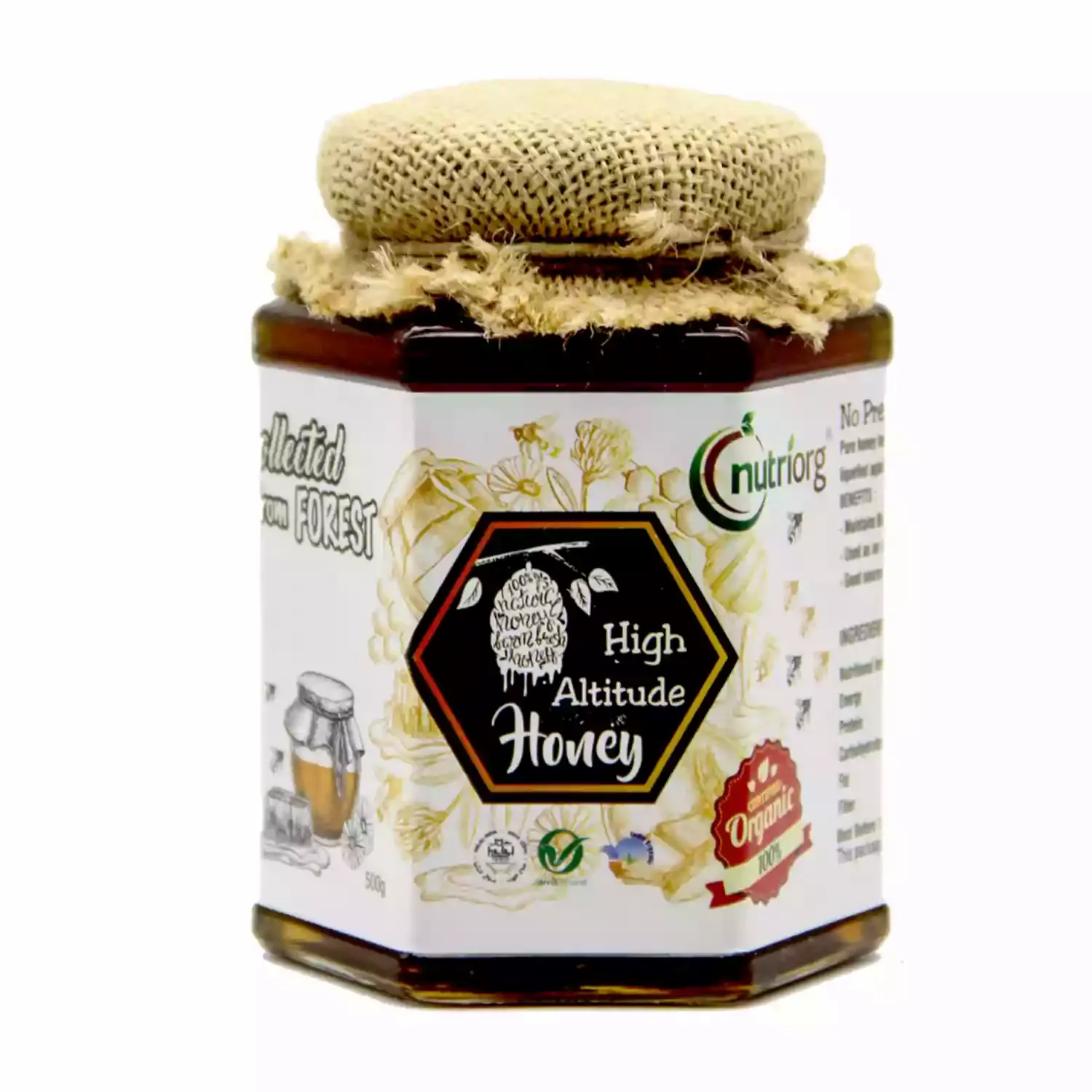 Nutriorg Certified Organic High Altitude Honey 500gm, Natural Sweetner