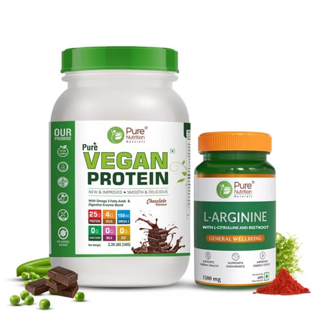 Pure Nutrition Naturals Sports combo of Vegan Plant Protein & L arginine - 1kg + 60 Caps
