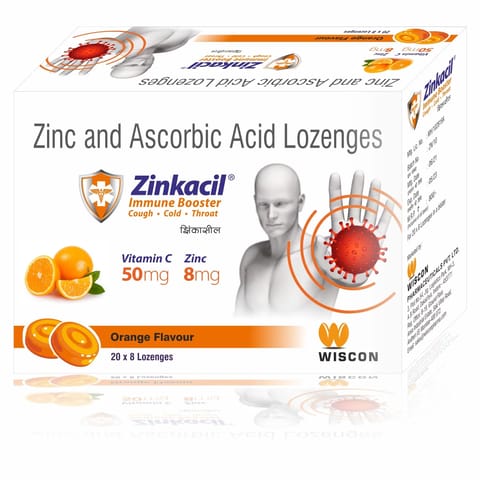 Zinkacil Lozenges Orange Flavour | 8X20 Lozenges | Vitamin C and Zinc | 160 Lozenges
