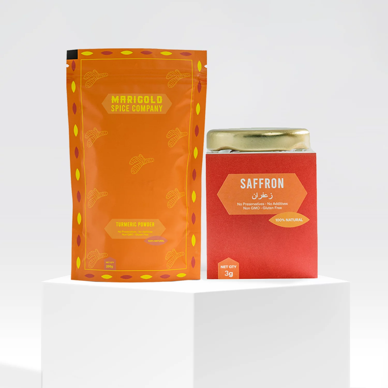 Marigold Spice Company's 200 Grams Pack of Turmeric Powder and Saffron 3 Gram