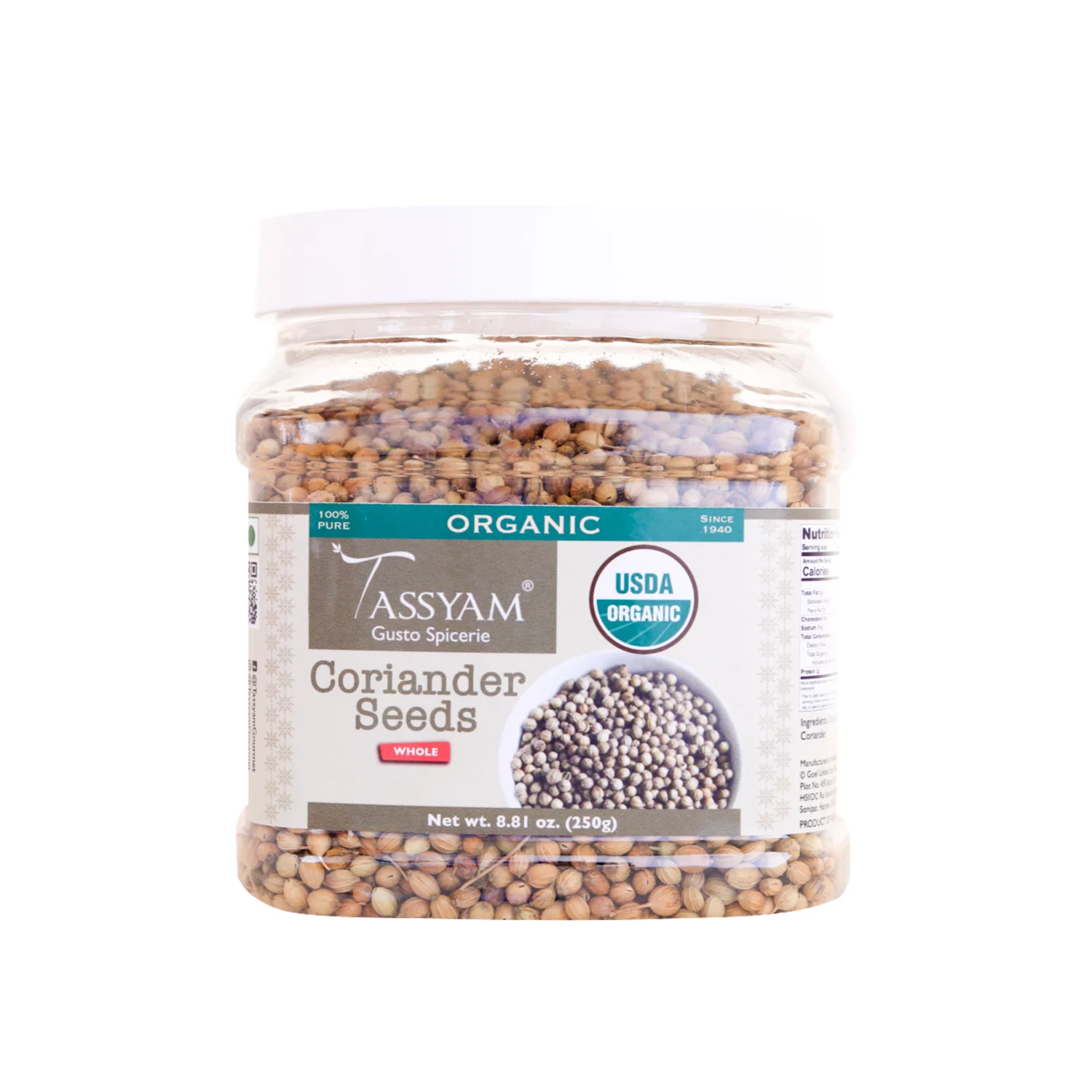 Tassyam Organics Certified 100% Organic Coriander Seeds 250g