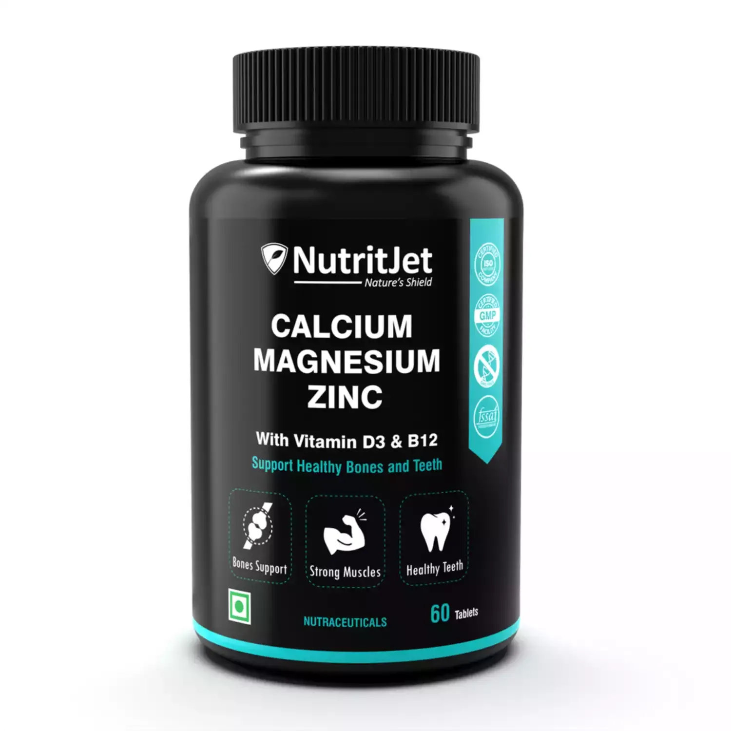 NutritJet Calcium Magnesium Zinc Vitamin D3 & B12 for Men and Women (60 Vegetarian tablets)