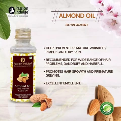 Almond Carrier Oil - 60ml, Itchy Scalp & Removes Dandruff