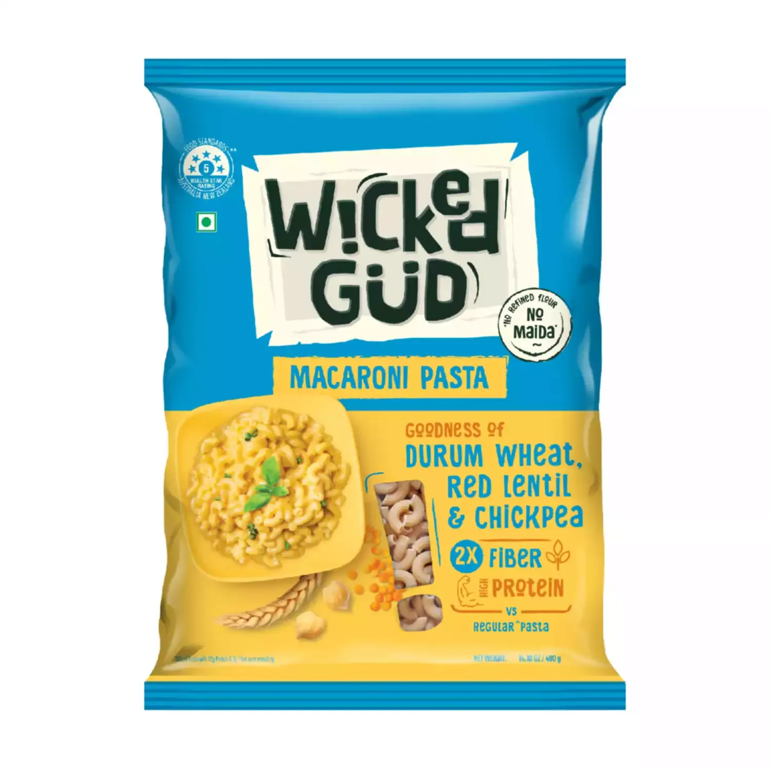 WickedGud Macaroni Pasta Made with Durum Wheat (400gm x 2)