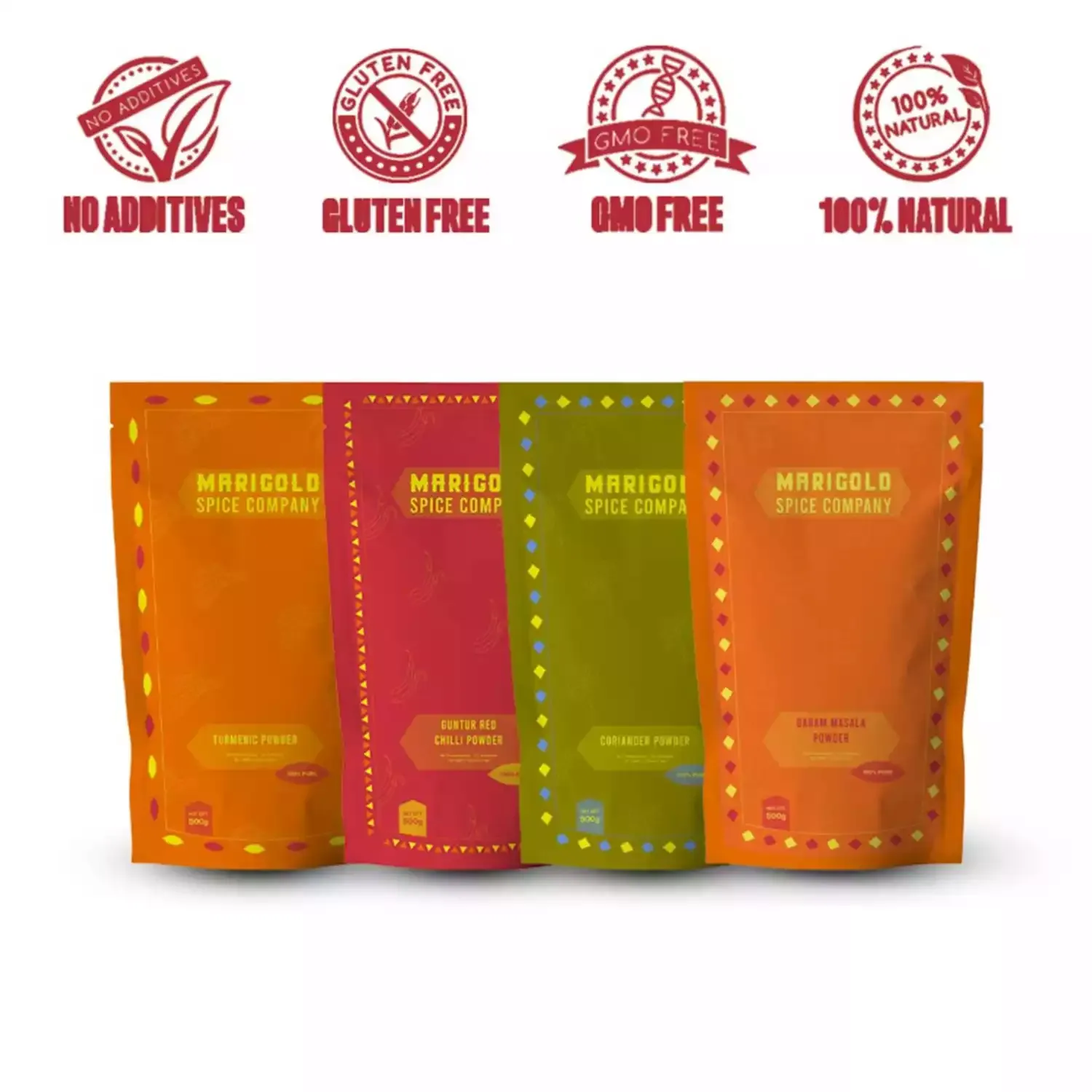 Marigold Spice Company Natural Powder Combo Turmeric, Red Chilli, Coriander, Garam Masala (4x500gm)