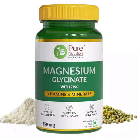Pure Nutrition Magnesium Glycinate tablets for Bone and Muscle Health (60 Veg Tablets)