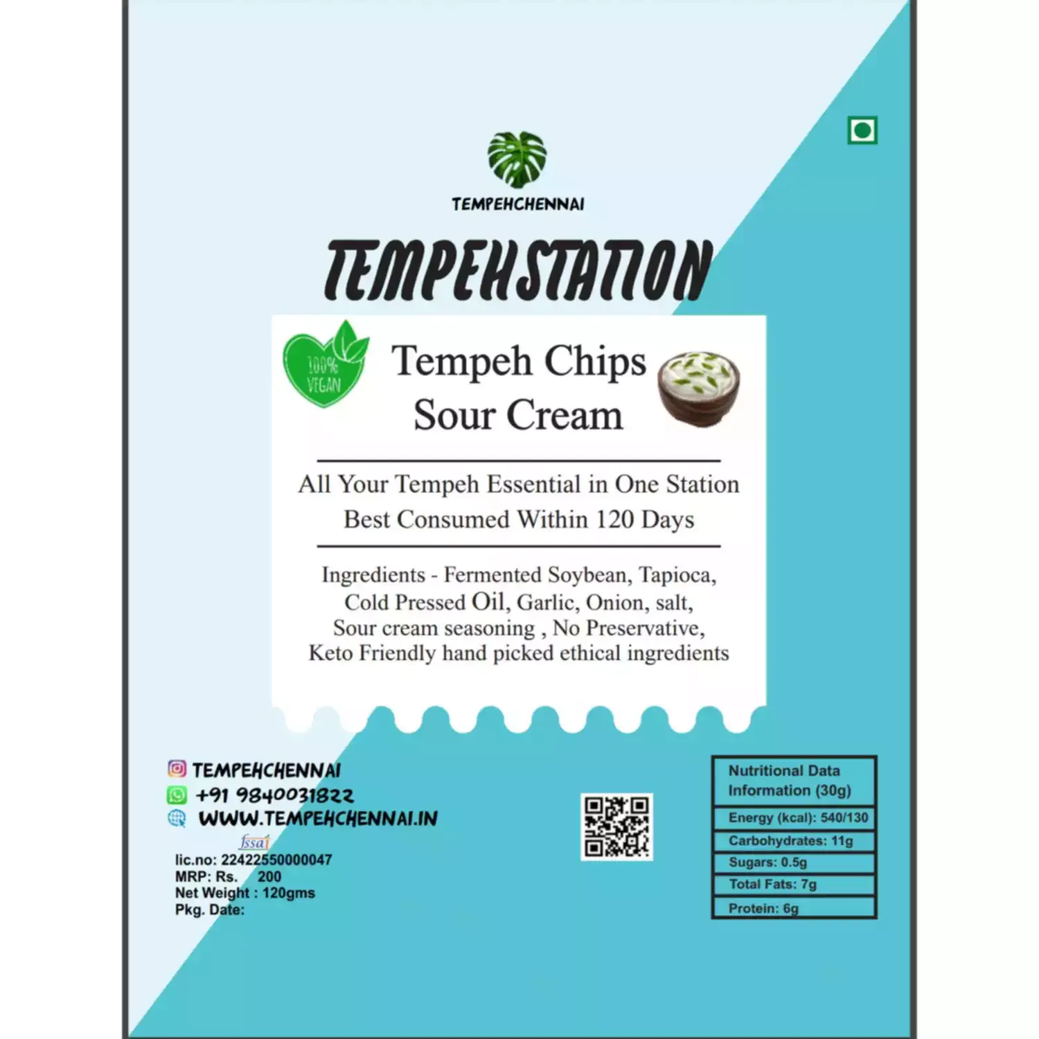 Tempeh Chennai| High Protein Tempeh Chips Soybean|Tempeh (SOUR CREAM AND ONION FLAVOUR) (Soybean) F