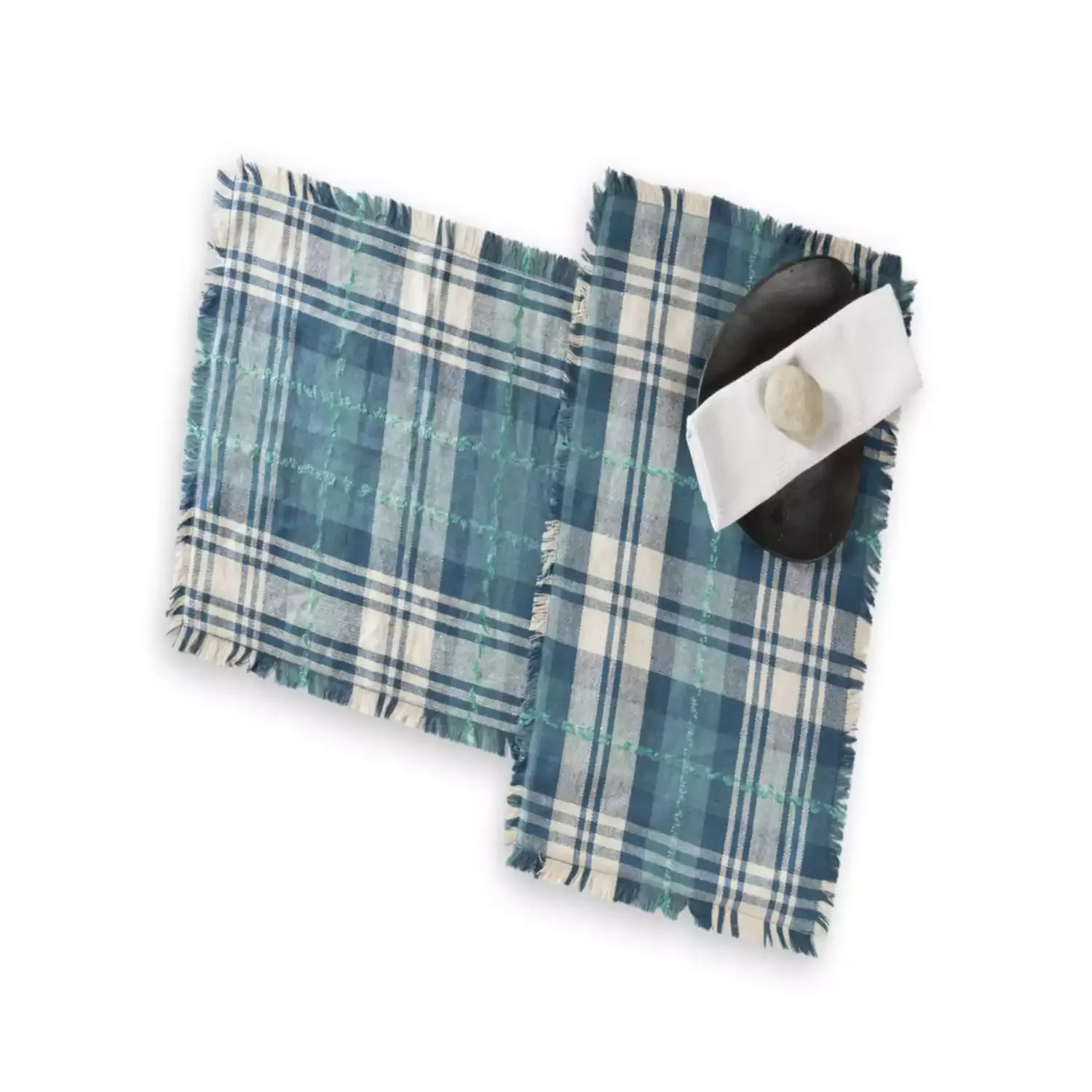 Checkered Table Mats-Set of 2 -Denim