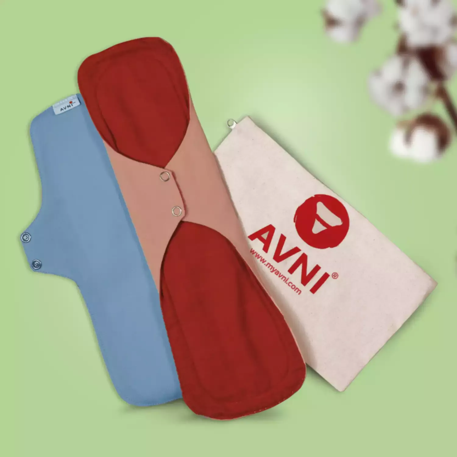 Avni Lush Organic Cotton Washable Cloth Pads, (L-280MM x 2) | Antimicrobial | With Storage Pouch