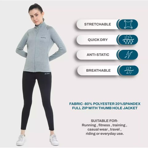 Jolger Active wear Polyester Grey Colour Stretchable Women’s Full Zip Jacket