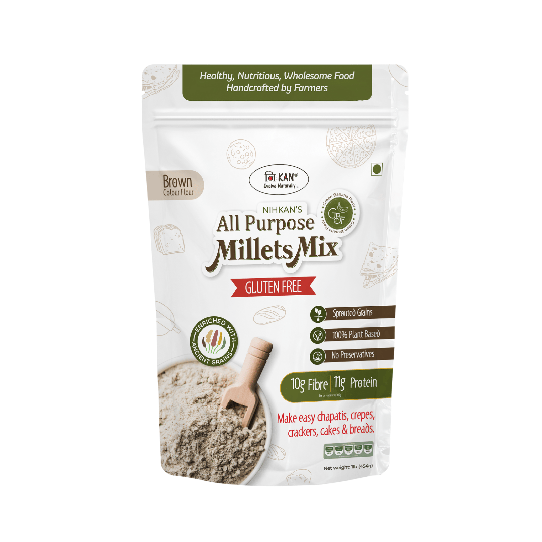 NIHKAN Gluten Free All Purpose Millets Mix- 454gm - for healthy Chapatis, Parathas, Chillas & Baking purposes