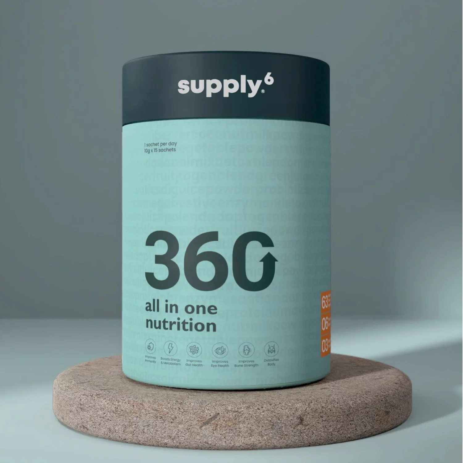 Supply6 360 | 63+ Superfoods and Ingredients | 3 Billion CFU Probiotics for Gut Health | Plant-based (15 Servings)
