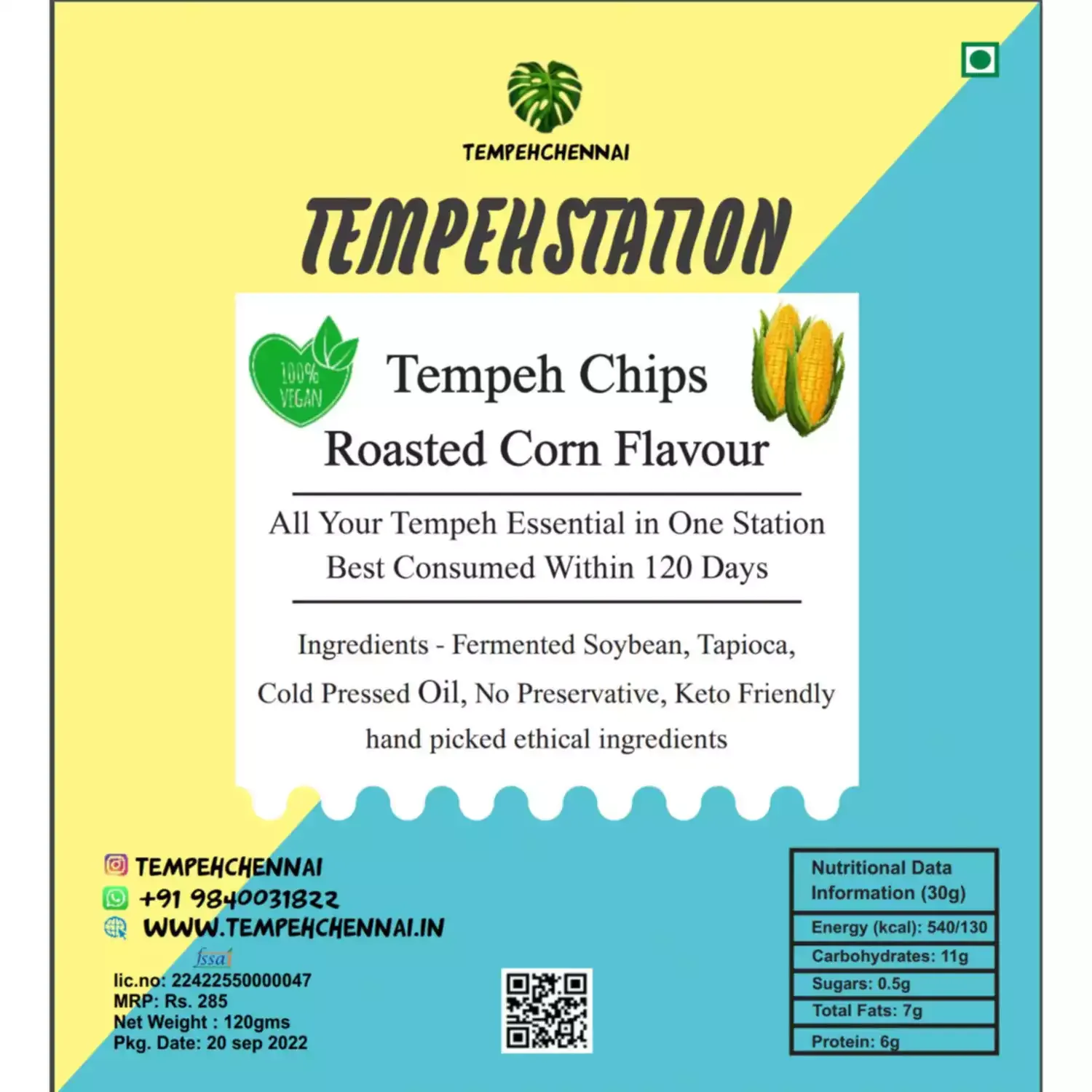 Tempeh Chennai Tempeh Chips Roasted Corn Flavour 120g