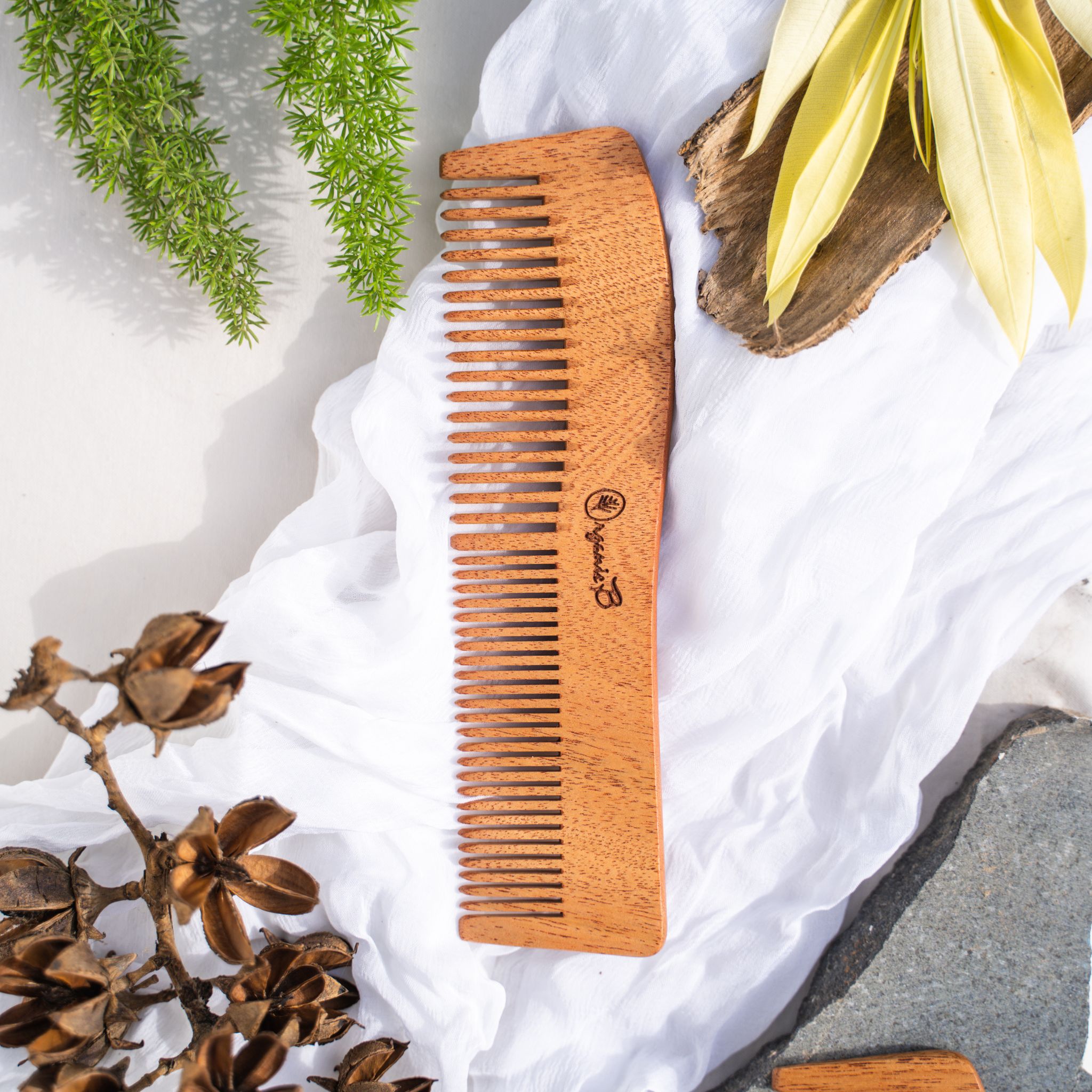 Organic B Wave Shaped Natural Neem Comb for Detangling