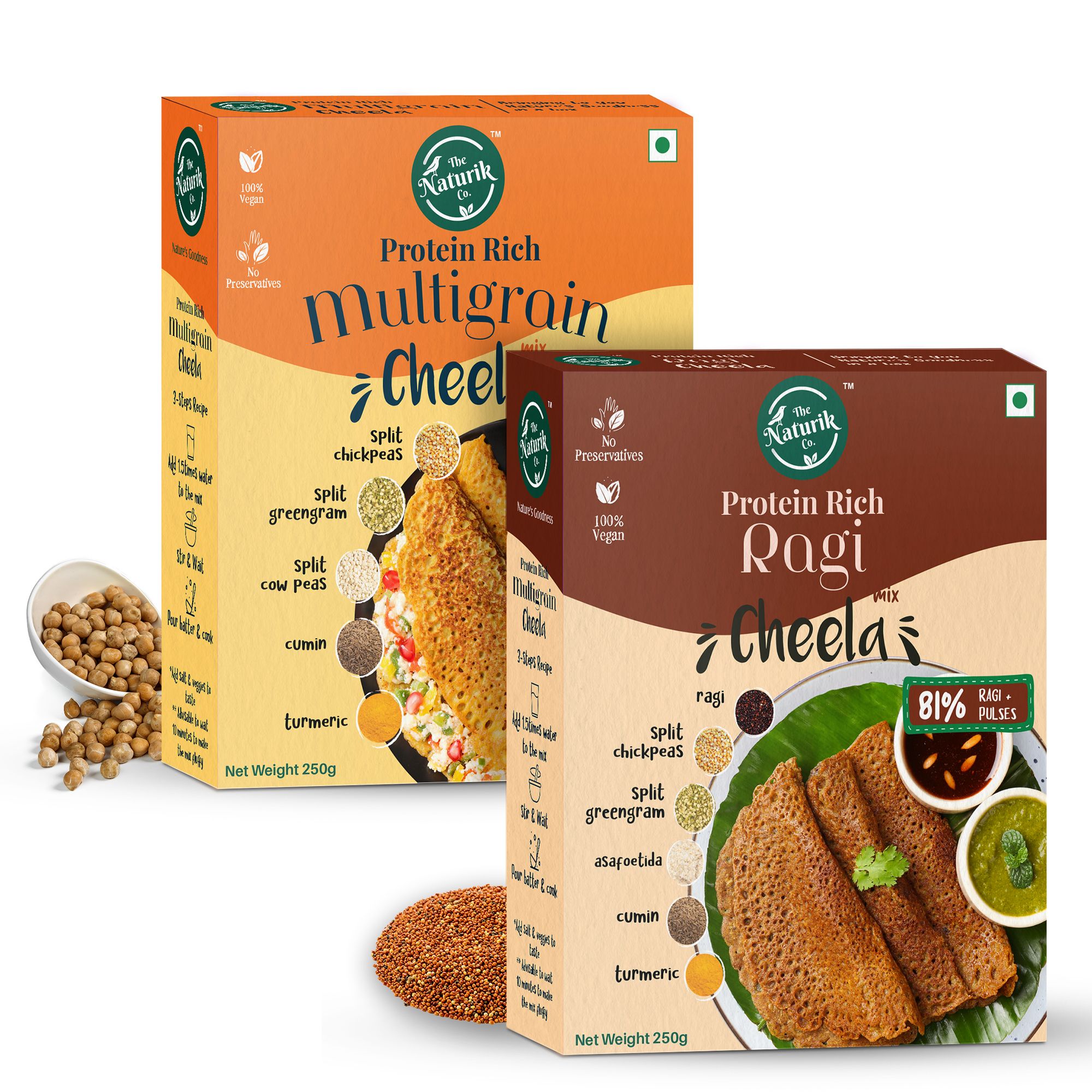 The Naturik Co Ragi and Multigrain Cheela Mix Combo (Pack of 2, Each pf 250 gms)