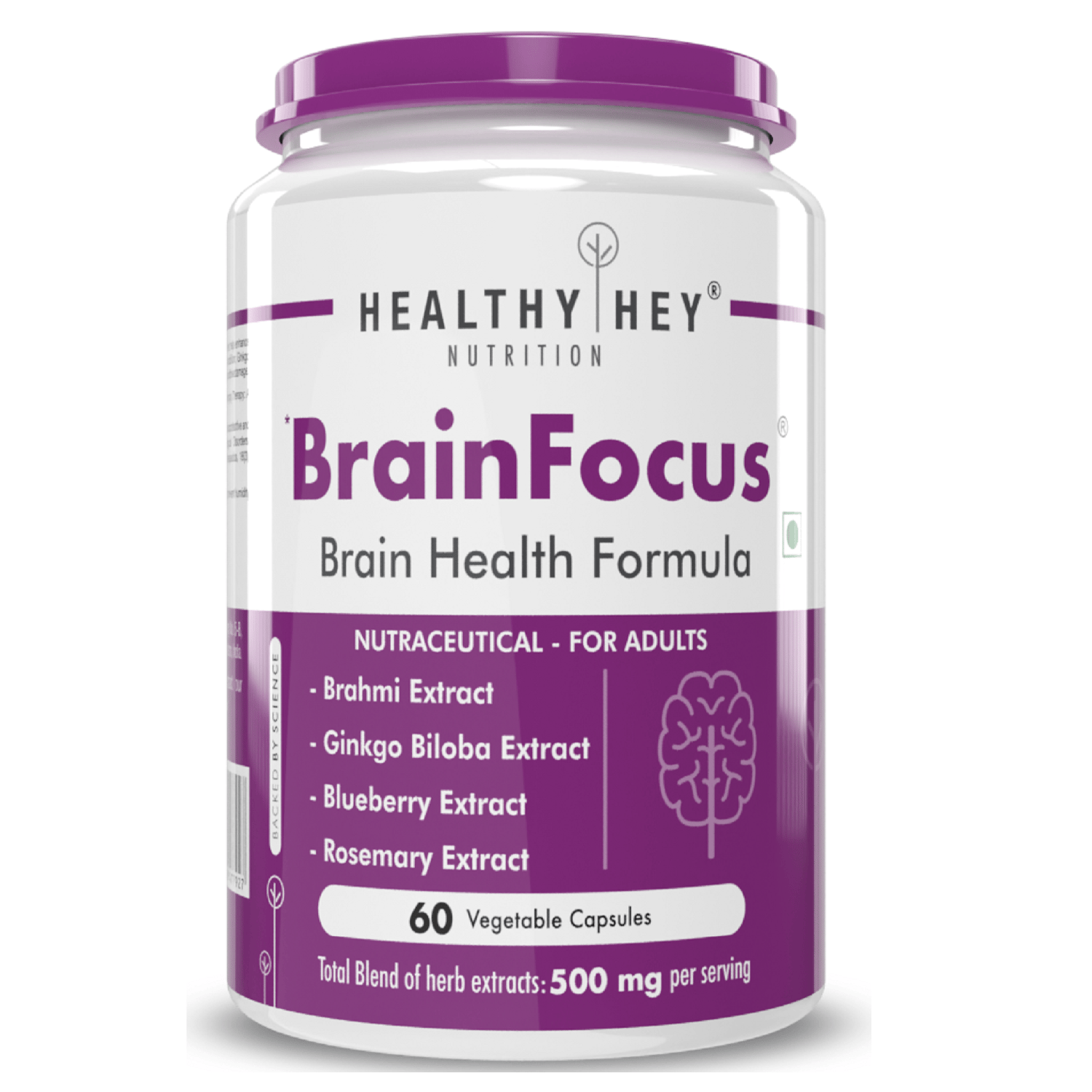 HealthyHey Nutrition BrainFocus - Natural Brain Health Formula (60 Veg Capsules)