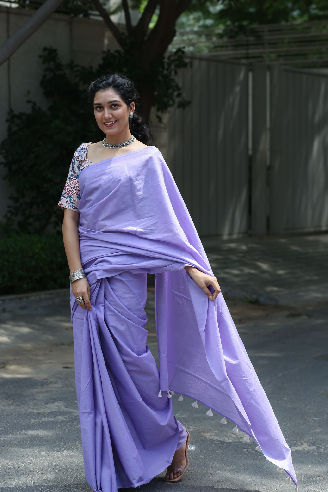 Moora Lost in Lavender - Lavender Mulmul Cotton Saree with Tassels