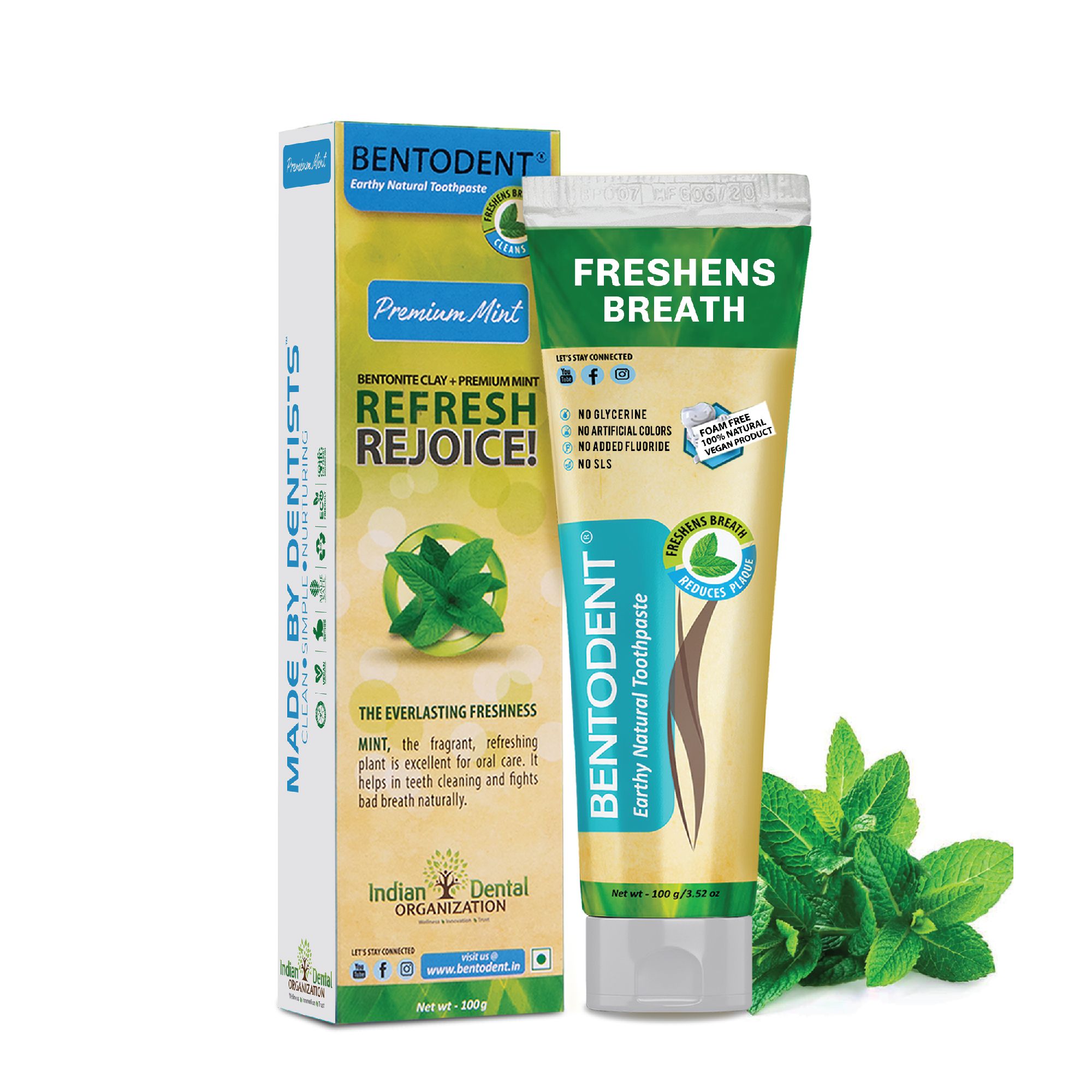 Bentodent Premium Mint Natural Toothpaste - SLS free (100 gms)