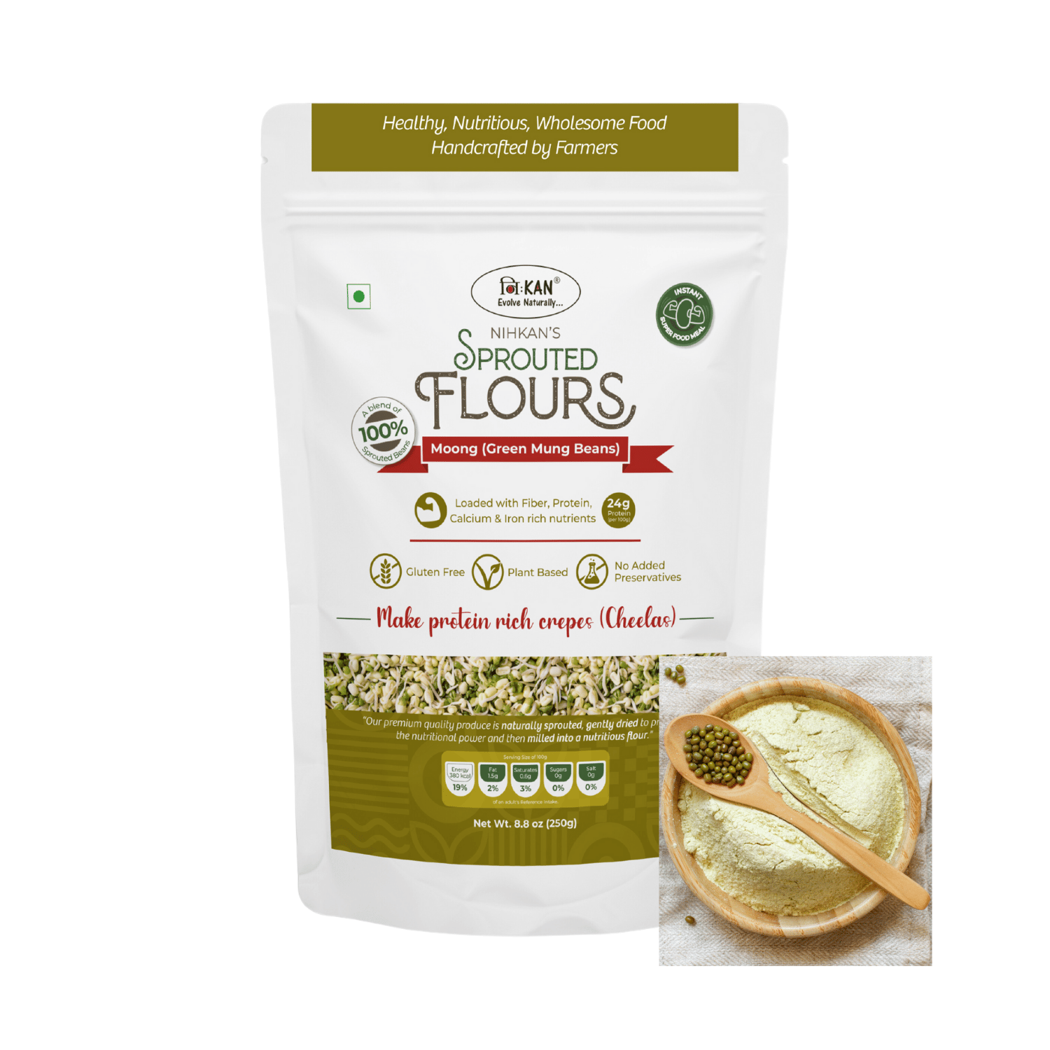 NIHKAN Sprouted Green Moong Bean Flour (250 gms)