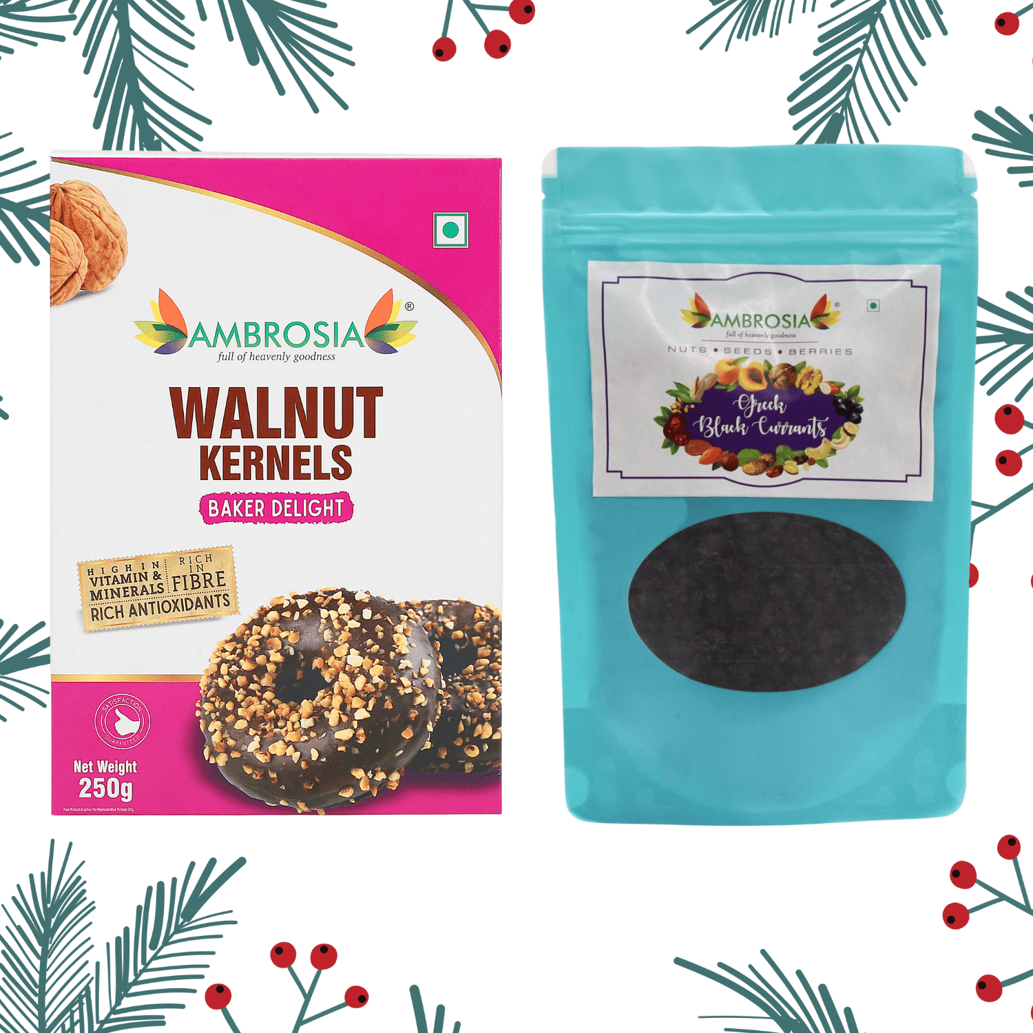 Ambrosia Combo BlackCurrants (250 gms) & Walnut Kernels (250 gms) (Pack of 2)